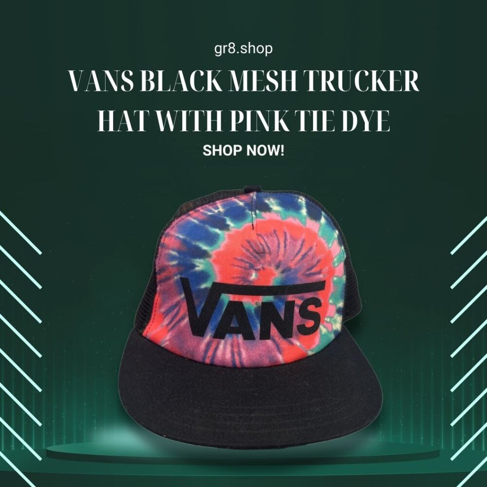 Vans Black Mesh Trucker Hat with Pink Tie Dye – Adjustable Snapback One Size